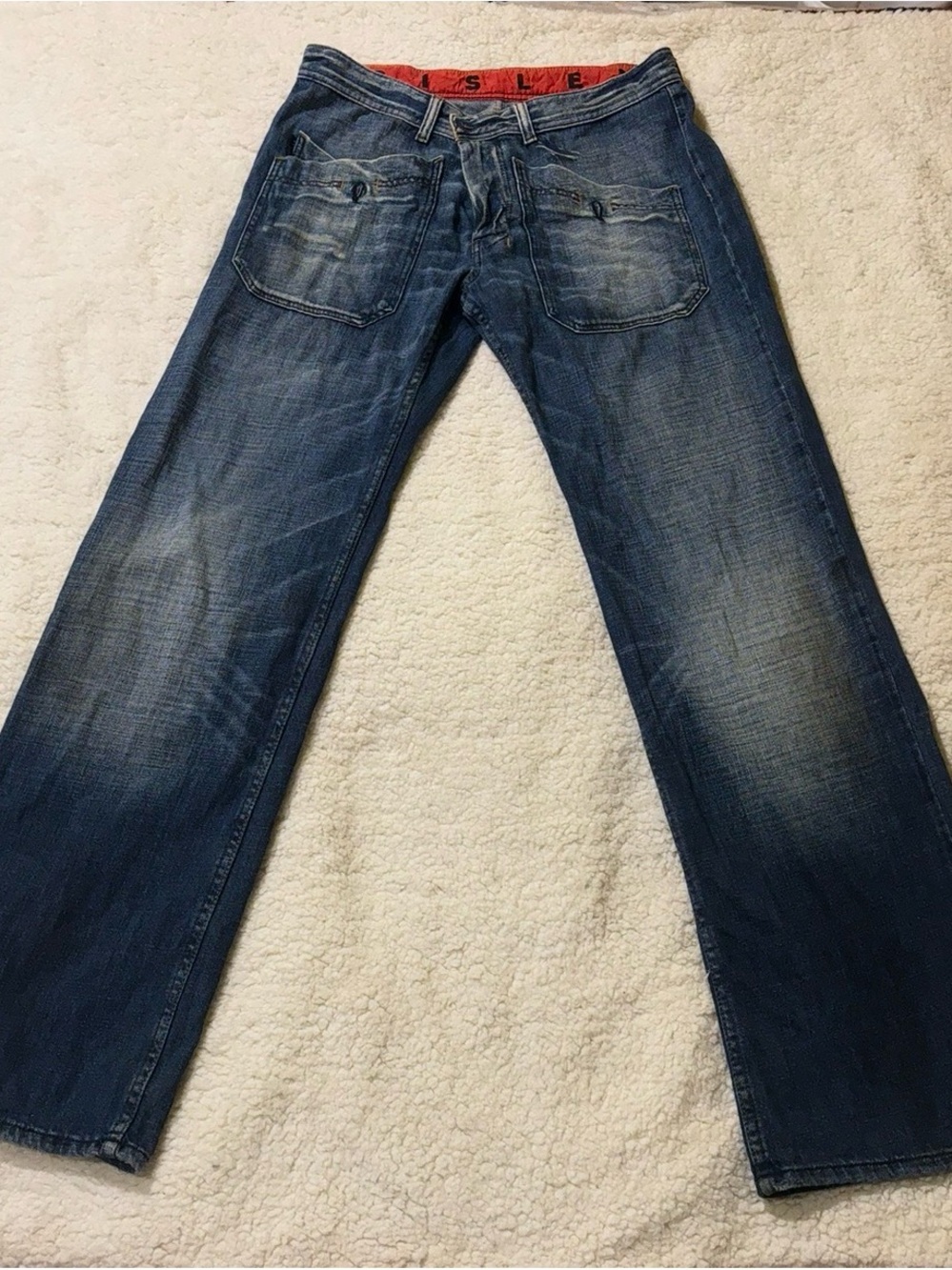 Men's Blue Washed Straight-Leg Jeans0506
